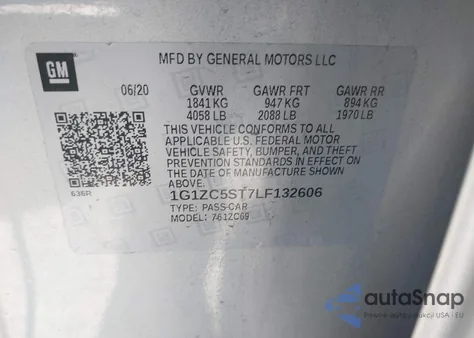 2020 Chevrolet Malibu Fwd 1Fl from USA, damaged, VIN 1G1ZC5ST7LF132606